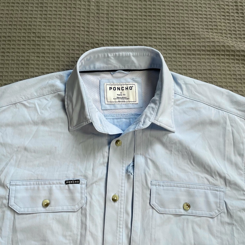 Poncho Shirt Medium Men's Short Sleeve Magnetic Vented Fishing Regular Fit Blue